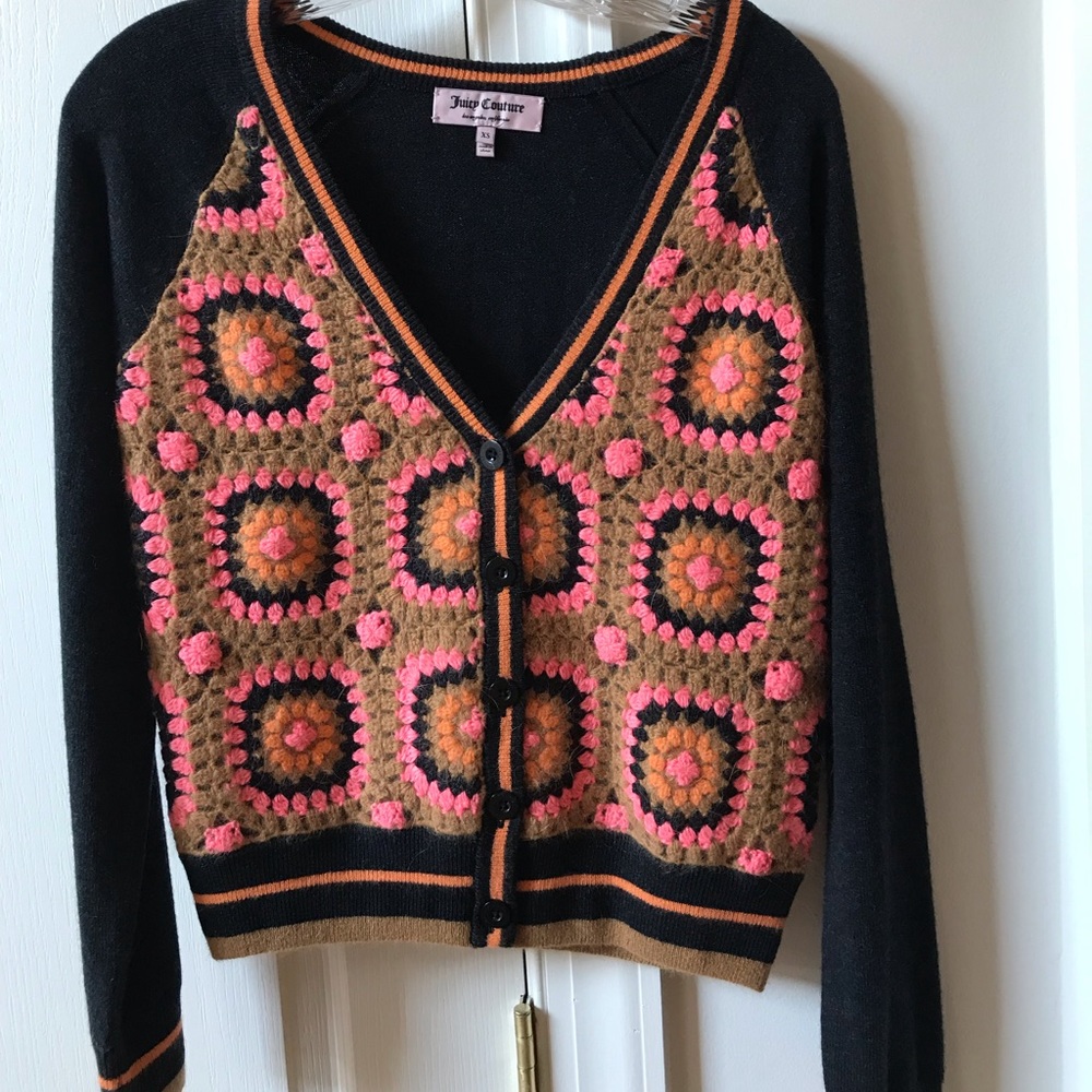 VINTAGE JUICY COUTURE CROCHET SQUARES SWEATER